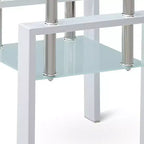 20" Clear Glass & White Metal Square End Table with Storage Shelf