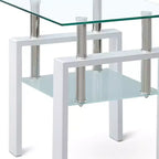 20" Clear Glass & White Metal Square End Table with Storage Shelf