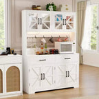 71" LED Kitchen Pantry Cabinet with Power Outlet, Coffee Bar Storage Buffet Hutch & Door Racks
