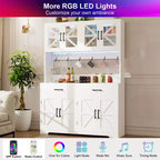 71" LED Kitchen Pantry Cabinet with Power Outlet, Coffee Bar Storage Buffet Hutch & Door Racks