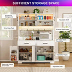 71" LED Kitchen Pantry Cabinet with Power Outlet, Coffee Bar Storage Buffet Hutch & Door Racks