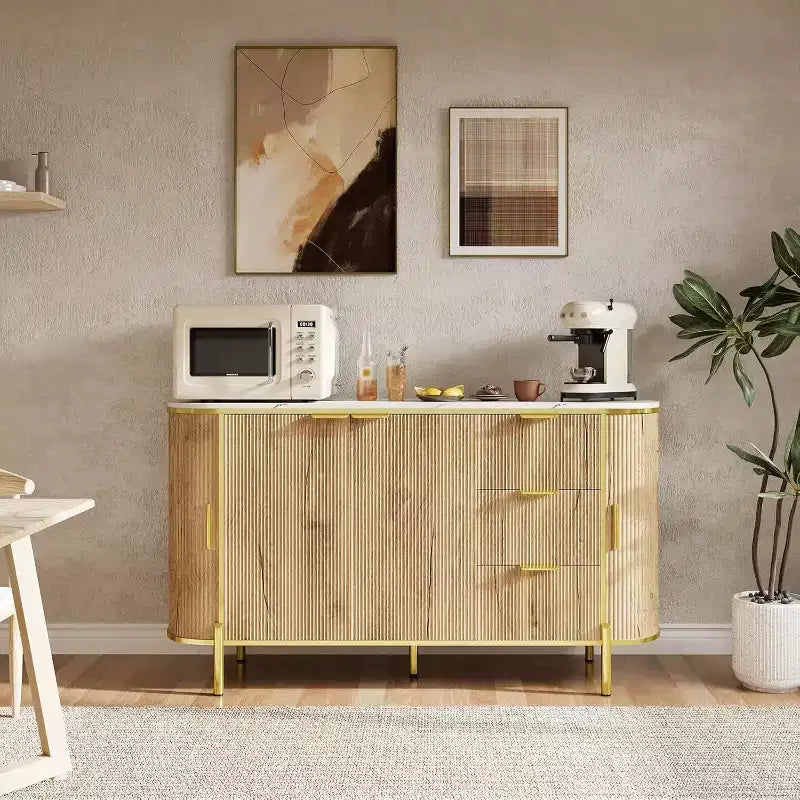 59" Modern Oval Fluted Sideboard Cabinet with 3 Drawers & Adjustable Shelf, Wood Console for Dining Room