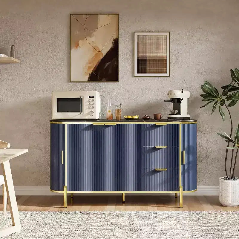 59" Modern Oval Fluted Sideboard Cabinet with 3 Drawers & Adjustable Shelf, Wood Console for Dining Room