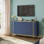 59" Modern Oval Fluted Sideboard Cabinet with 3 Drawers & Adjustable Shelf, Wood Console for Dining Room