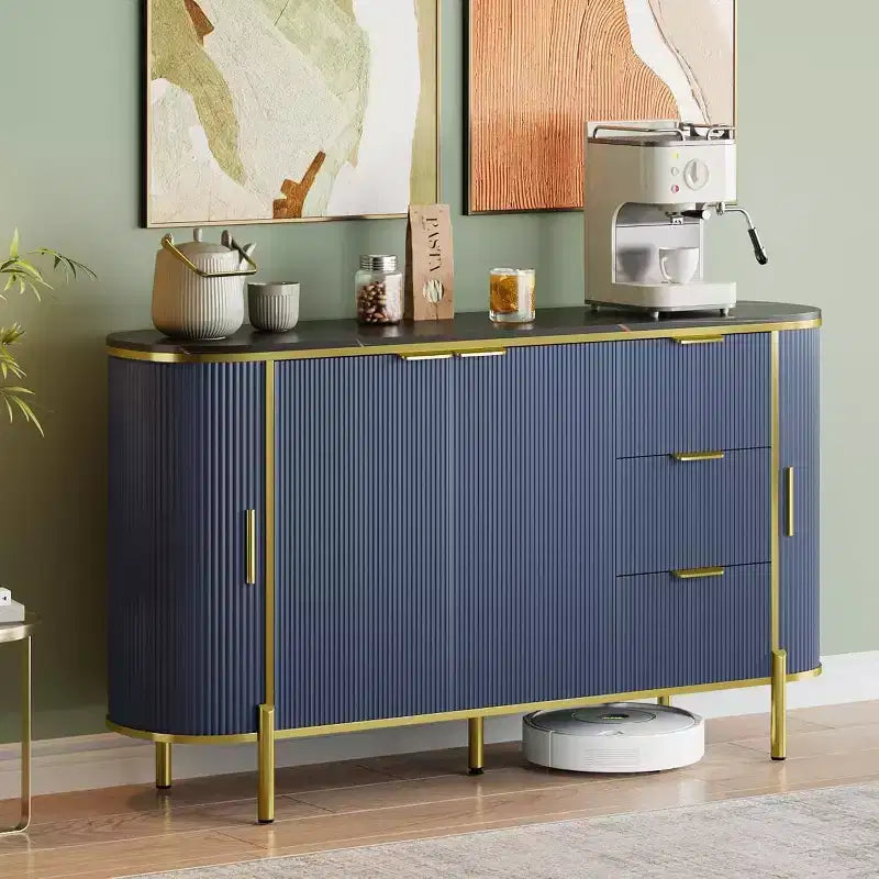 59" Modern Oval Fluted Sideboard Cabinet with 3 Drawers & Adjustable Shelf, Wood Console for Dining Room