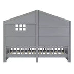Twin Size House Bed with Storage Shelves, Rails, Window & Sparkling Light Strip, Wood Montessori Kids Bed