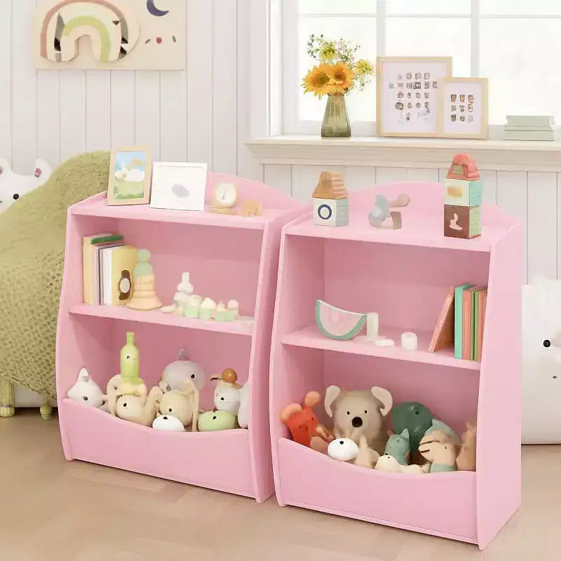 Kids 3-Tier Wood Toy Storage Bookshelf Cubby, 24"L, for Children's Room, Playroom & Hallway