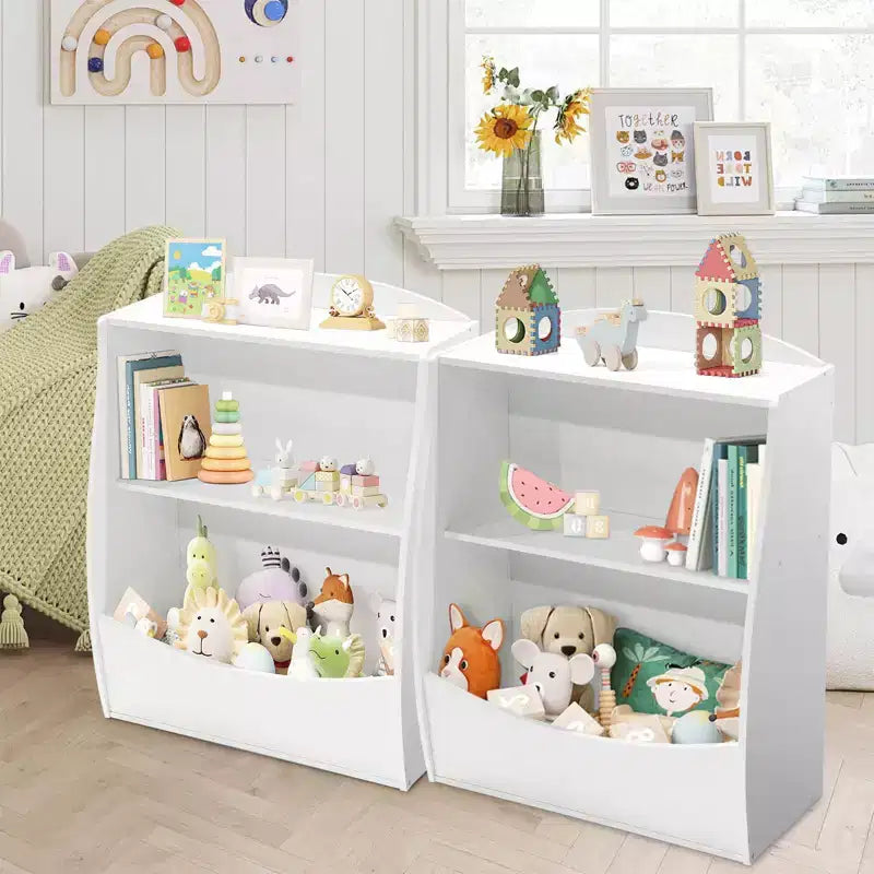 Kids 3-Tier Wood Toy Storage Bookshelf Cubby, 24"L, for Children's Room, Playroom & Hallway