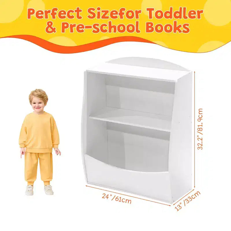 Kids 3-Tier Wood Toy Storage Bookshelf Cubby, 24"L, for Children's Room, Playroom & Hallway