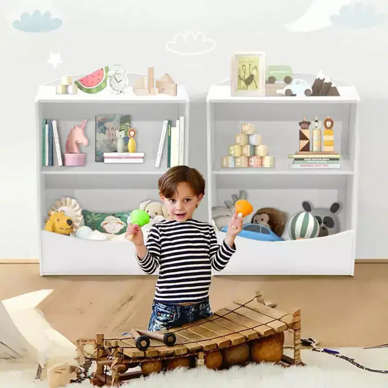 Kids 3-Tier Wood Toy Storage Bookshelf Cubby, 24"L, for Children's Room, Playroom & Hallway