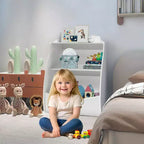 Kids 3-Tier Wood Toy Storage Bookshelf Cubby, 24"L, for Children's Room, Playroom & Hallway