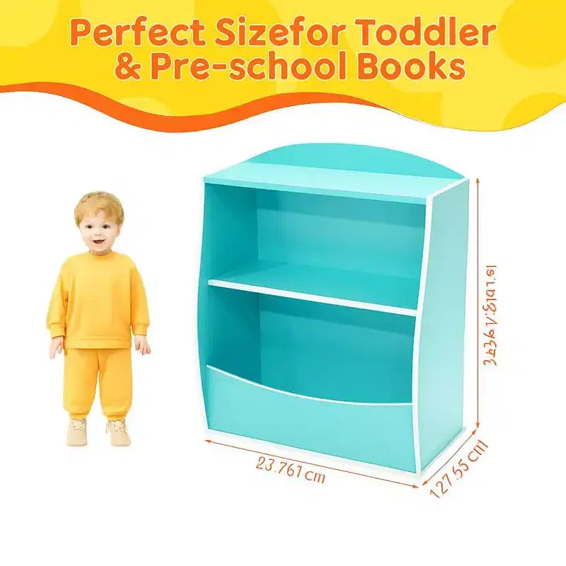 Kids 3-Tier Wood Toy Storage Bookshelf Cubby, 24"L, for Children's Room, Playroom & Hallway