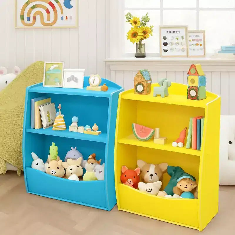 Kids 3-Tier Wood Toy Storage Bookshelf Cubby, 24"L, for Children's Room, Playroom & Hallway