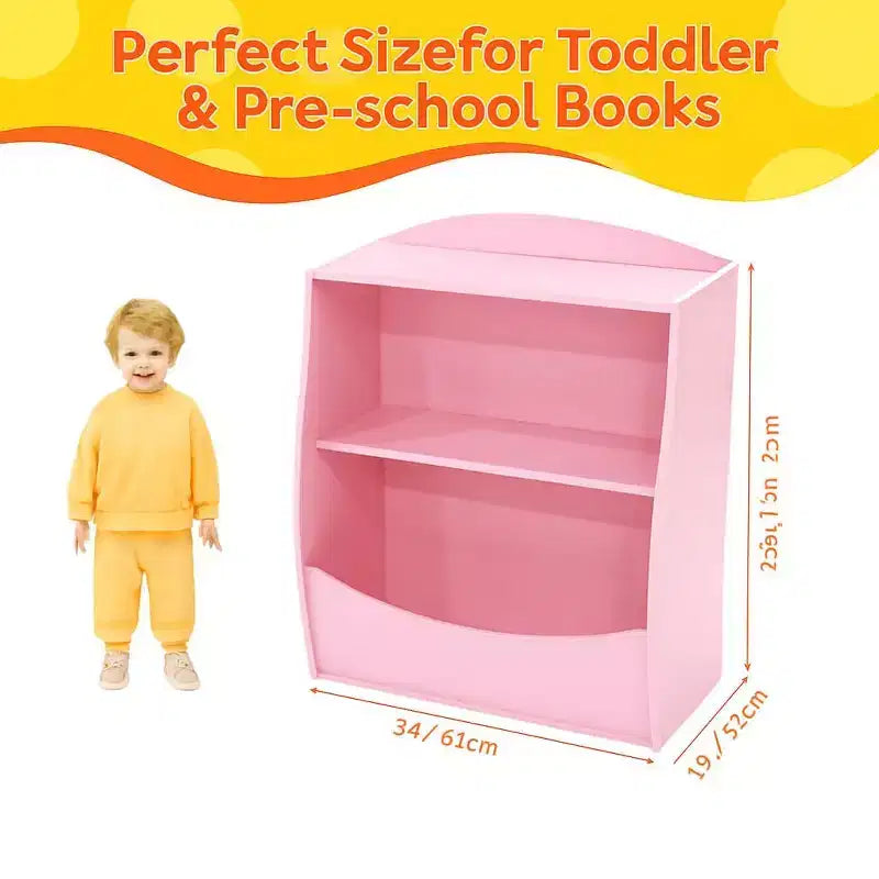 Kids 3-Tier Wood Toy Storage Bookshelf Cubby, 24"L, for Children's Room, Playroom & Hallway