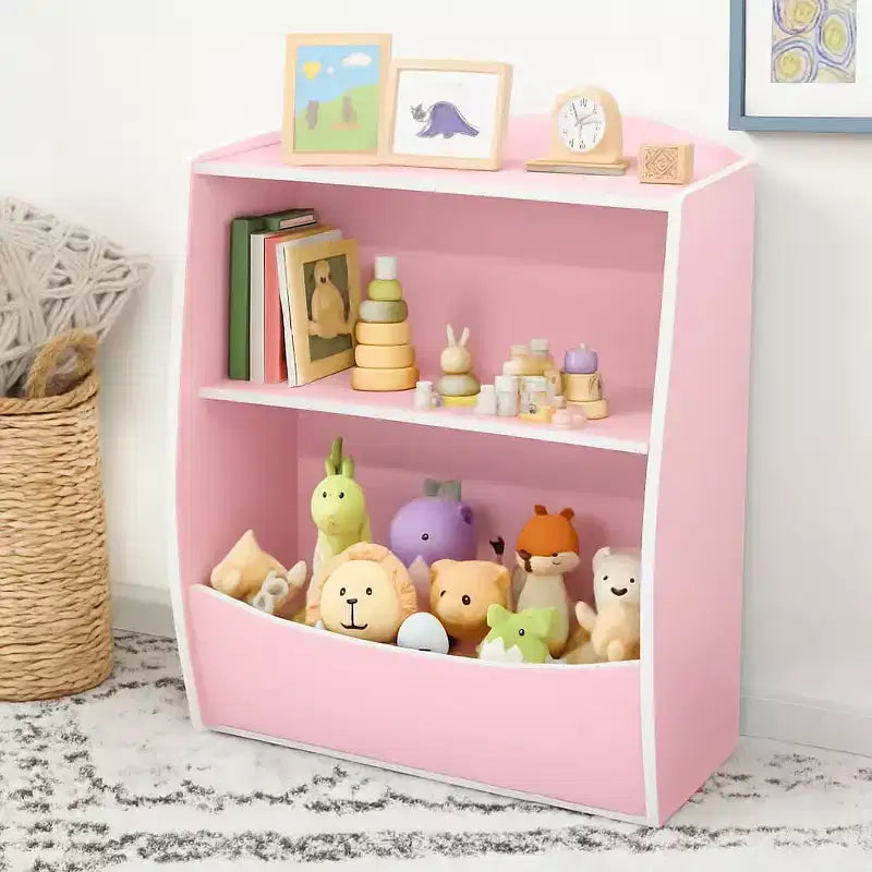 Kids 3-Tier Wood Toy Storage Bookshelf Cubby, 24"L, for Children's Room, Playroom & Hallway