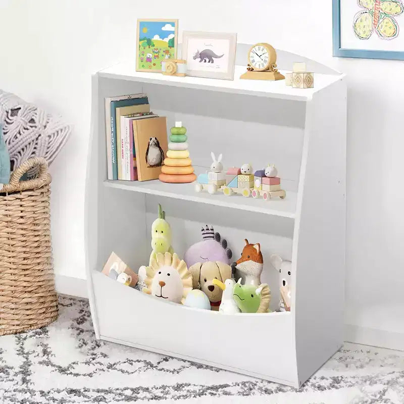 Kids 3-Tier Wood Toy Storage Bookshelf Cubby, 24"L, for Children's Room, Playroom & Hallway