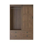 Tall Bedroom Armoire Wardrobe with Hanging Rod, Sliding Barn Door, 4 Drawers & Open Shelves