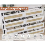 8-Drawer Wooden Chest of Drawers with Rattan Accents, Storage for Bedroom, Nursery & Living Room