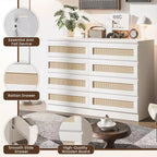 8-Drawer Wooden Chest of Drawers with Rattan Accents, Storage for Bedroom, Nursery & Living Room