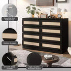 8-Drawer Wooden Chest of Drawers with Rattan Accents, Storage for Bedroom, Nursery & Living Room