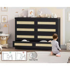 8-Drawer Wooden Chest of Drawers with Rattan Accents, Storage for Bedroom, Nursery & Living Room