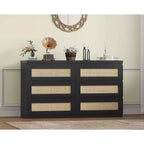 8-Drawer Wooden Chest of Drawers with Rattan Accents, Storage for Bedroom, Nursery & Living Room