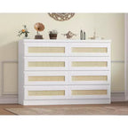 8-Drawer Wooden Chest of Drawers with Rattan Accents, Storage for Bedroom, Nursery & Living Room