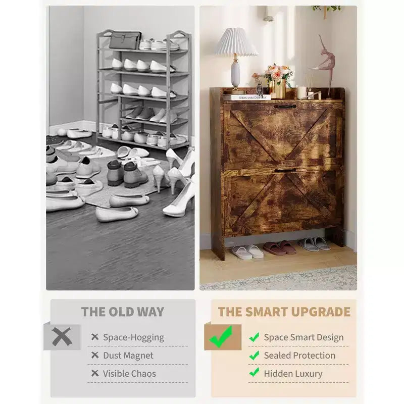 Shoe Storage Cabinet with 2 Flip Drawers & Metal Handle, Slim Hidden Organizer for Hallway & Living Room