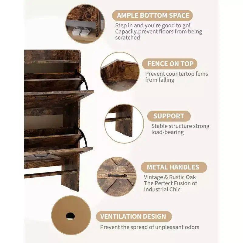 Shoe Storage Cabinet with 2 Flip Drawers & Metal Handle, Slim Hidden Organizer for Hallway & Living Room