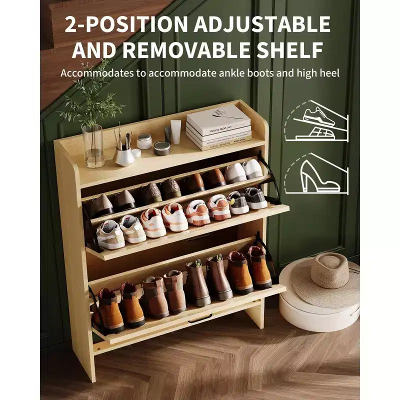 Shoe Storage Cabinet with 2 Flip Drawers & Metal Handle, Slim Hidden Organizer for Hallway & Living Room
