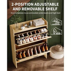 Shoe Storage Cabinet with 2 Flip Drawers & Metal Handle, Slim Hidden Organizer for Hallway & Living Room