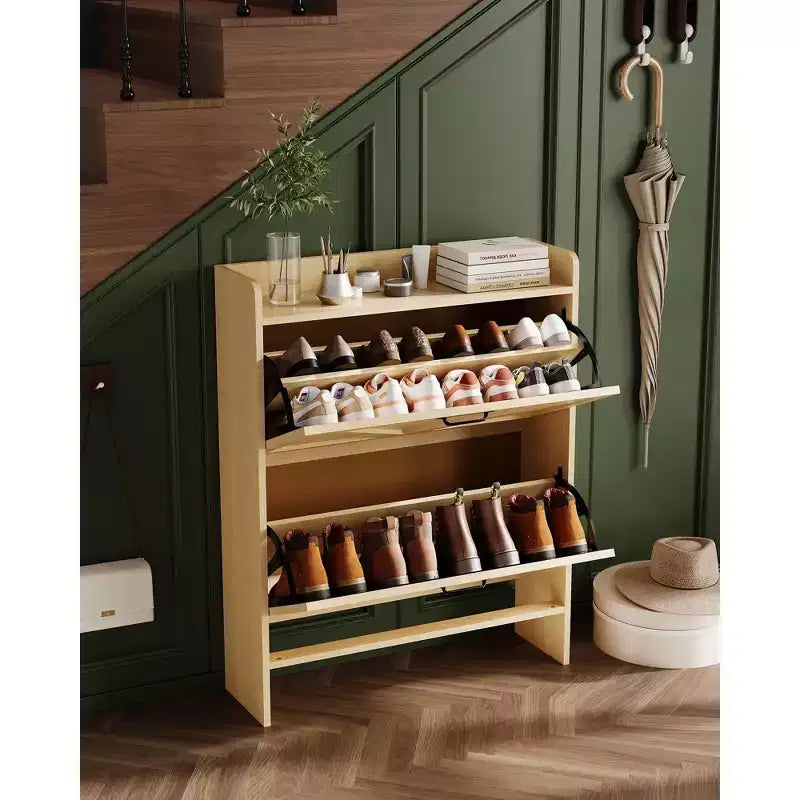Shoe Storage Cabinet with 2 Flip Drawers & Metal Handle, Slim Hidden Organizer for Hallway & Living Room