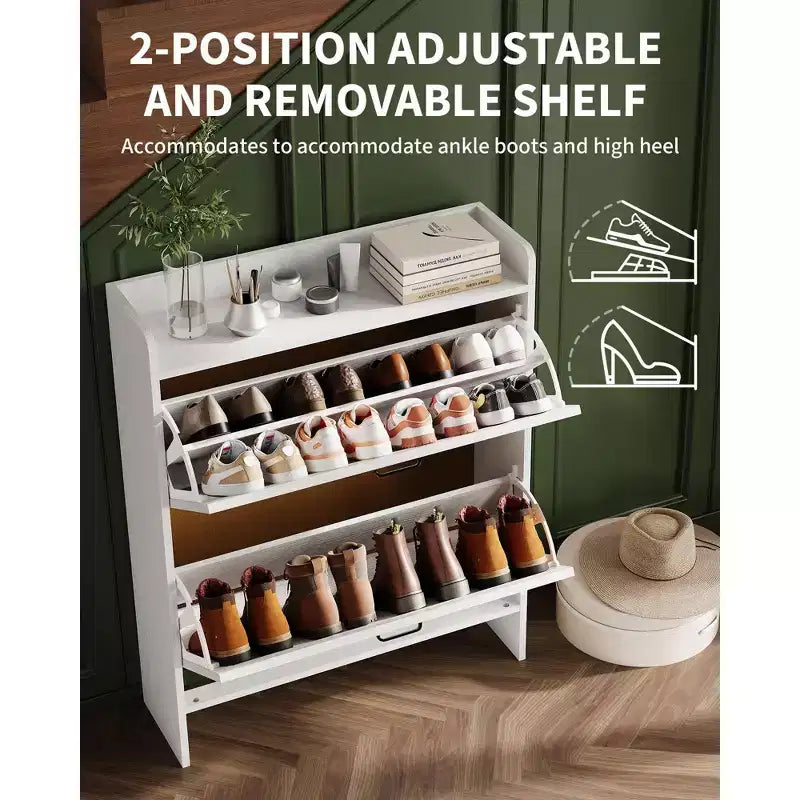 Shoe Storage Cabinet with 2 Flip Drawers & Metal Handle, Slim Hidden Organizer for Hallway & Living Room