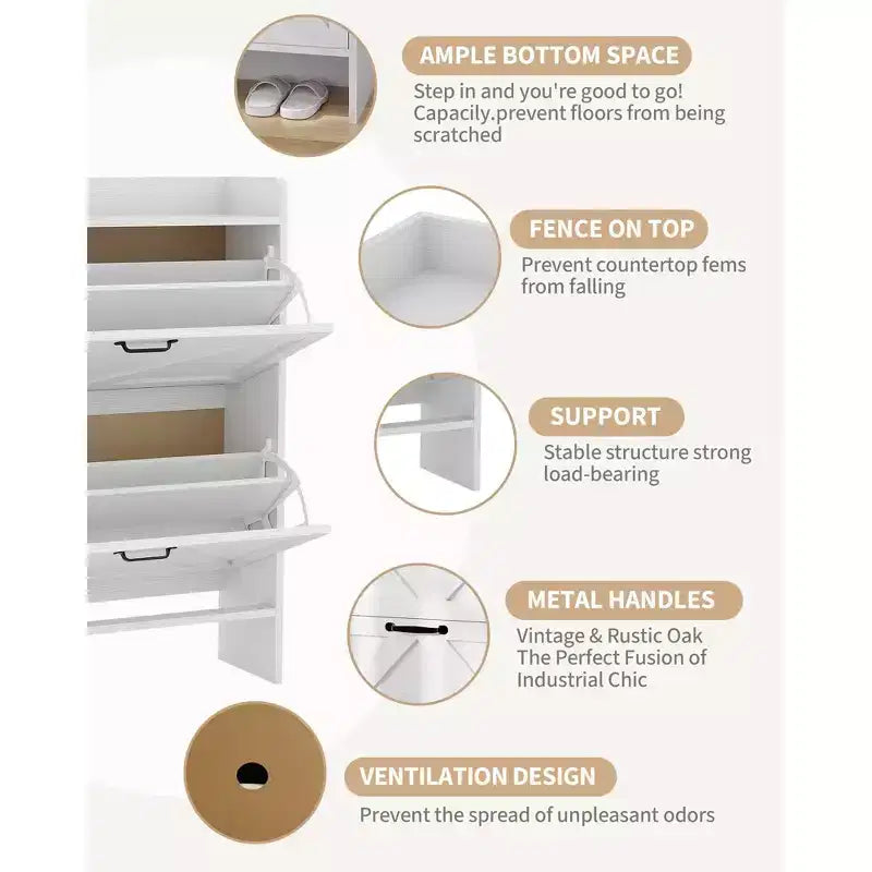 Shoe Storage Cabinet with 2 Flip Drawers & Metal Handle, Slim Hidden Organizer for Hallway & Living Room