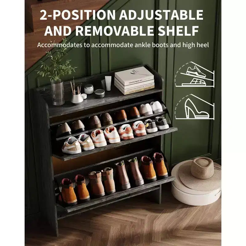 Shoe Storage Cabinet with 2 Flip Drawers & Metal Handle, Slim Hidden Organizer for Hallway & Living Room