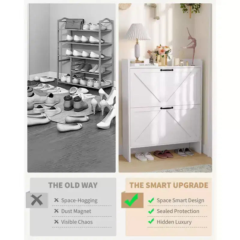 Shoe Storage Cabinet with 2 Flip Drawers & Metal Handle, Slim Hidden Organizer for Hallway & Living Room