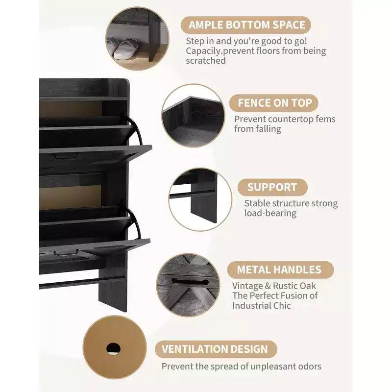 Shoe Storage Cabinet with 2 Flip Drawers & Metal Handle, Slim Hidden Organizer for Hallway & Living Room