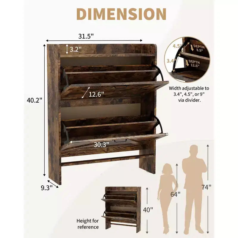 Shoe Storage Cabinet with 2 Flip Drawers & Metal Handle, Slim Hidden Organizer for Hallway & Living Room