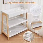 Portable Baby Changing Station, White & Wood, with Waterproof Pad & 2 Storage Shelves for Newborns
