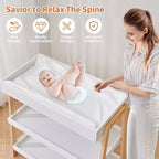 Portable Baby Changing Station, White & Wood, with Waterproof Pad & 2 Storage Shelves for Newborns