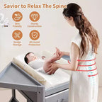 Baby Corner Changing Table, Gray, with Storage Drawer, Changing Pad & Laundry Hamper for Nursery