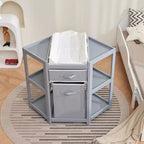 Baby Corner Changing Table, Gray, with Storage Drawer, Changing Pad & Laundry Hamper for Nursery