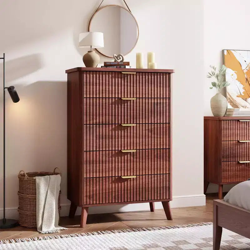 5-Drawer Fluted Dresser, 47.2"H with Gold Handles, Wood Nightstand & Clothes Storage for Bedroom