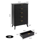 5-Drawer Fluted Dresser, 47.2"H with Gold Handles, Wood Nightstand & Clothes Storage for Bedroom