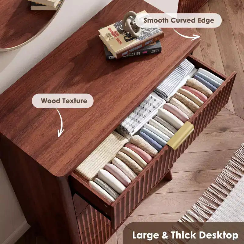 5-Drawer Fluted Dresser, 47.2"H with Gold Handles, Wood Nightstand & Clothes Storage for Bedroom