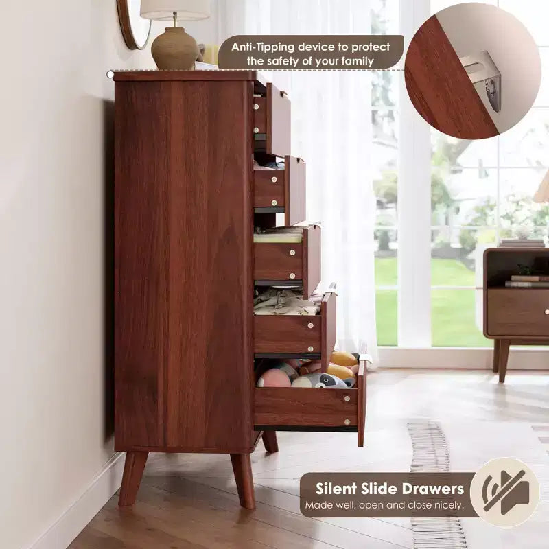 5-Drawer Fluted Dresser, 47.2"H with Gold Handles, Wood Nightstand & Clothes Storage for Bedroom