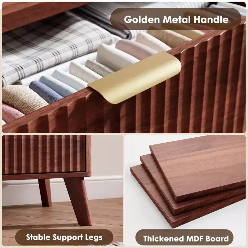 5-Drawer Fluted Dresser, 47.2"H with Gold Handles, Wood Nightstand & Clothes Storage for Bedroom