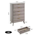 5-Drawer Fluted Dresser, 47.2"H with Gold Handles, Wood Nightstand & Clothes Storage for Bedroom