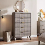 5-Drawer Fluted Dresser, 47.2"H with Gold Handles, Wood Nightstand & Clothes Storage for Bedroom