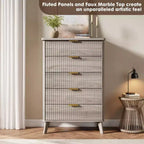 5-Drawer Fluted Dresser, 47.2"H with Gold Handles, Wood Nightstand & Clothes Storage for Bedroom